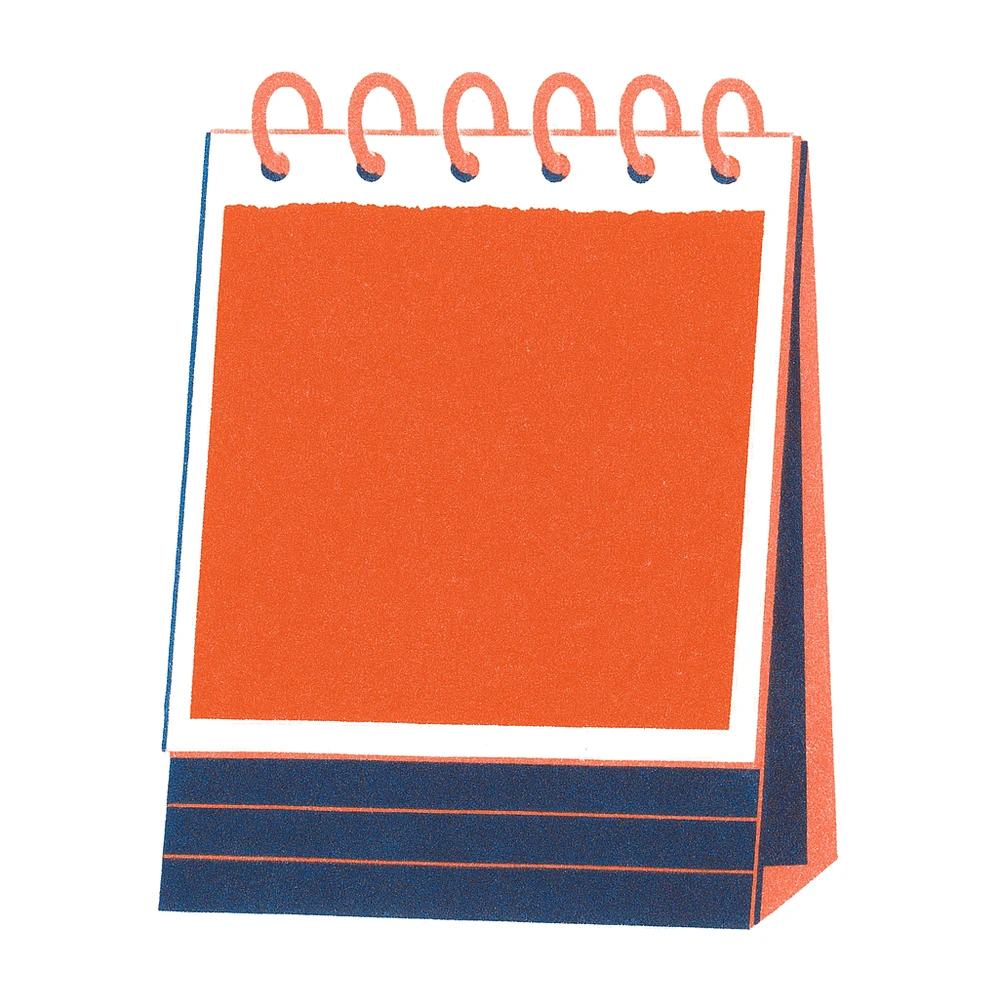 A spiral-bound block of blank paper squares.