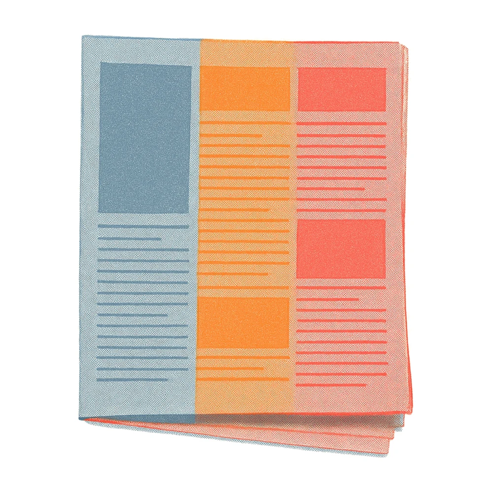 A folded newspaper with its columns shown as flat blocks.
